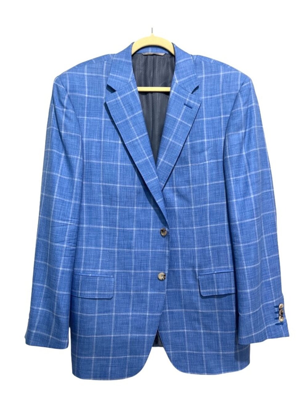 Canali Mens US 44R Exclusive Sport Jacket Blue Windowpane Wool-Silk Italy Blazer
